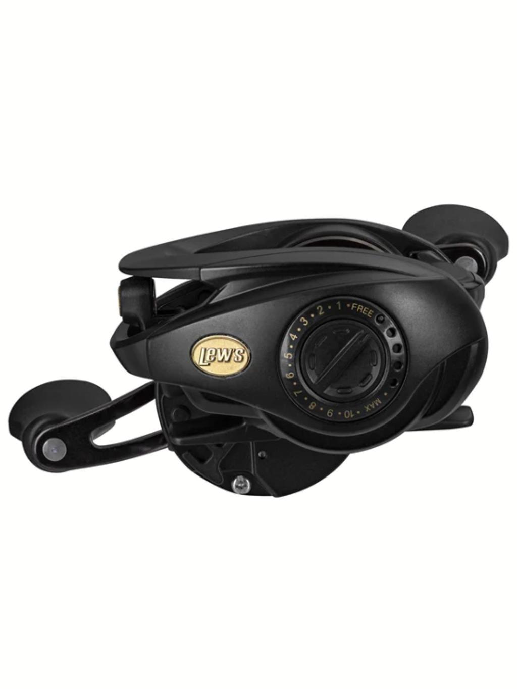 Vue latérale du moulinet baitcast Lew’s BB1 Pro avec cadran de frein visible