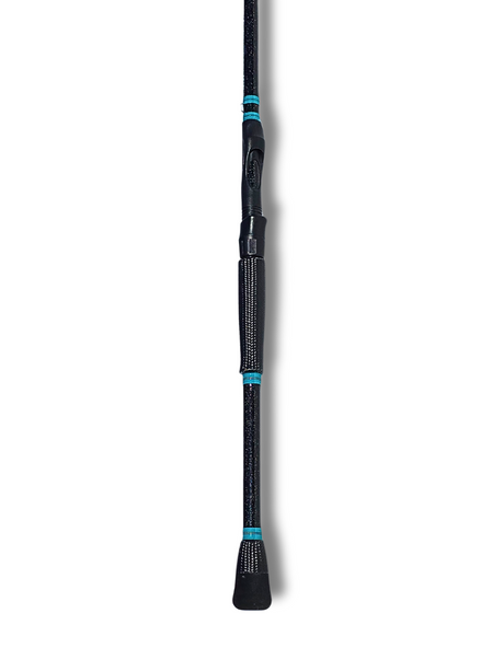 "Canne Eliminator par Cannes Boréal – poignée en fibre de carbone, conçue pour réduire la fatigue lors des longues journées de pêche au bar rayé.