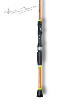 Canne Signature Norman Byrns Jig Vertical par Cannes Boréal – poignée de la version orange, conçue pour une sensibilité maximale en conditions classiques de pêche verticale.